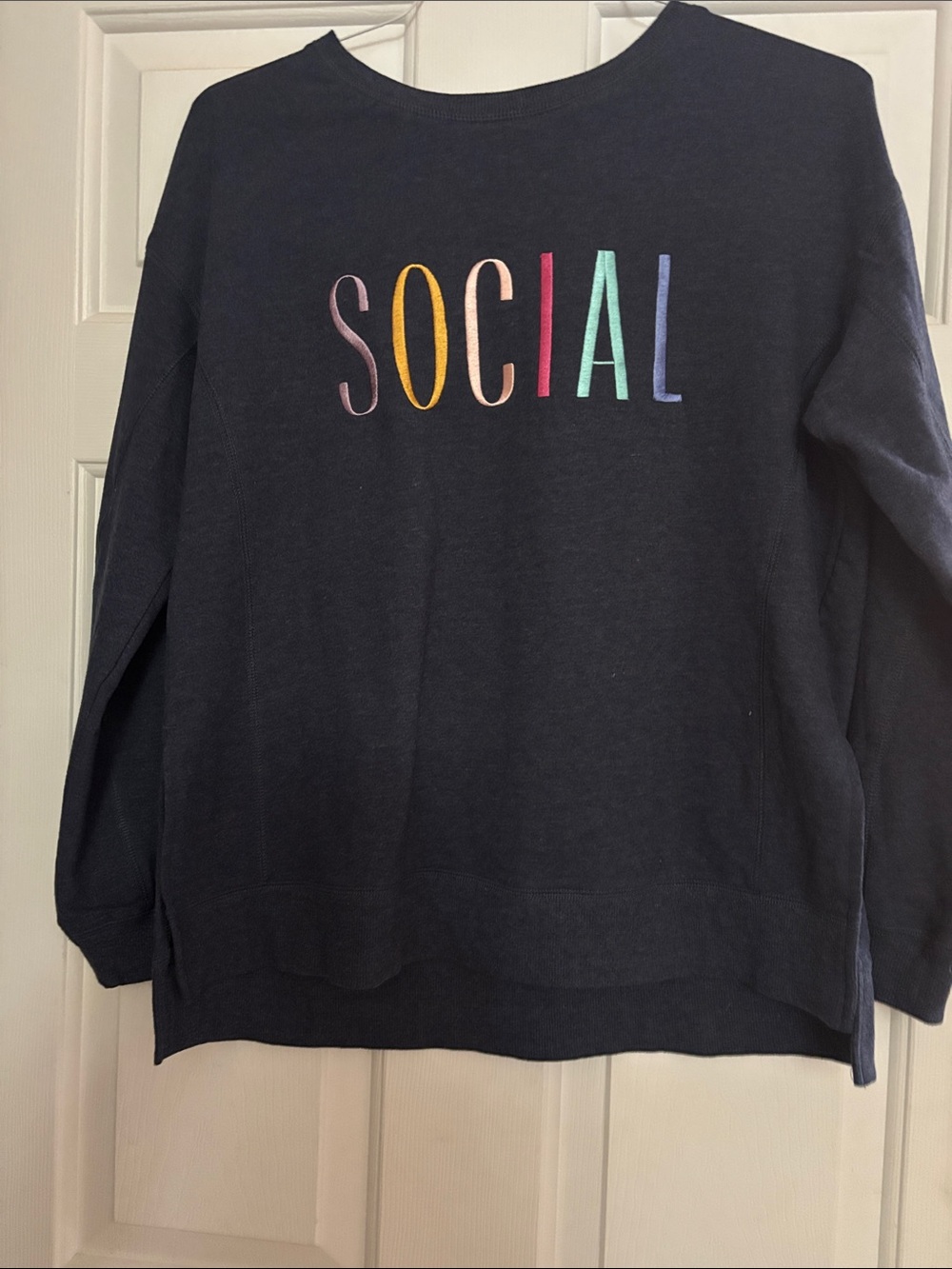 Wildfox Navy Crewneck with Rainbow SOCIAL Letters